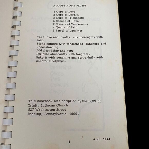 Vtg Cookbook Trinity Lutheran Church Reading PA 1974 Spiral Gourmet Delights - Picture 3 of 6